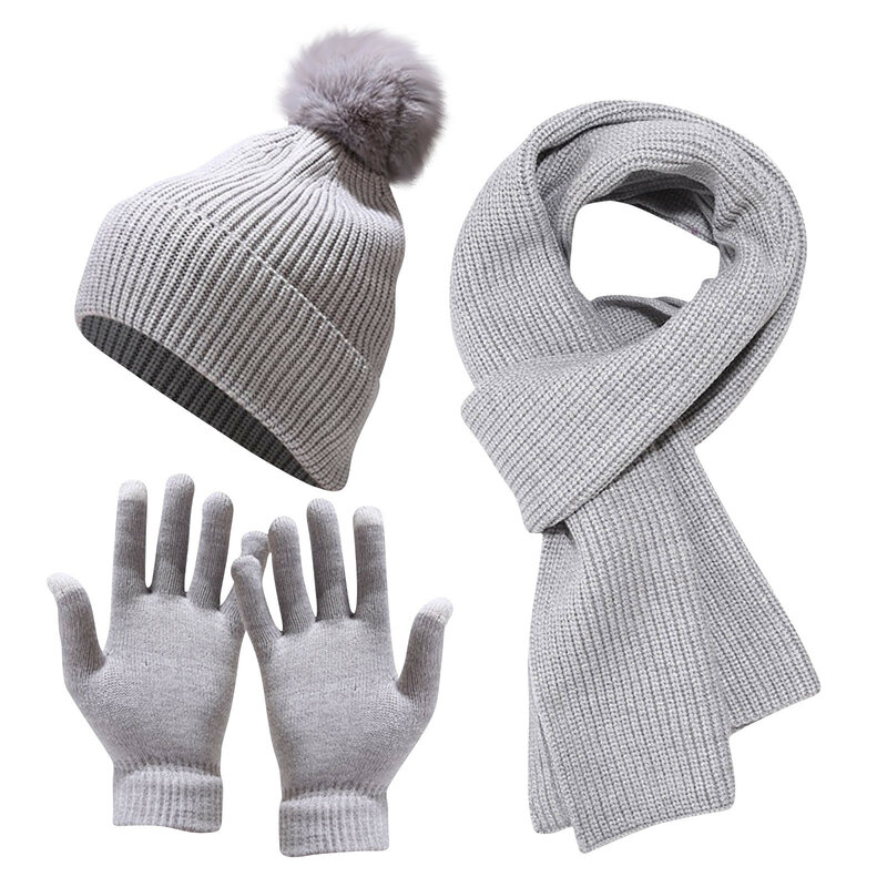 Fashion Knitted Hat Scarf Gloves Three-Piece Autumn And Winter Warm Three-Piece Set Cold-Proof Gloves Long Scarf Plus Velvet cap