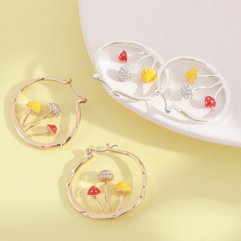 Makersland Unique Earring For Women Cute Mushroom Hoops Gold Color Sweet Butterfy Bee Earrings Trendy Designer Jewelry Luxury