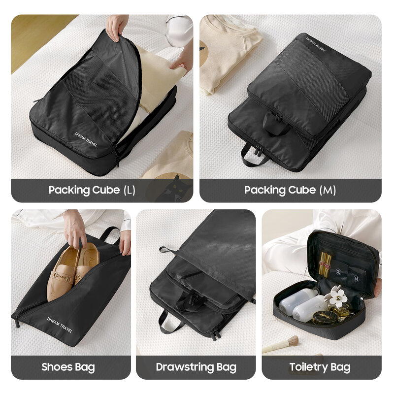 6Pcs Travel Packing Cloth Bag Set Multifunction Packing Cube Bag Storage Organizer Kit Luggage Clothes Shoe Tidy Pouch