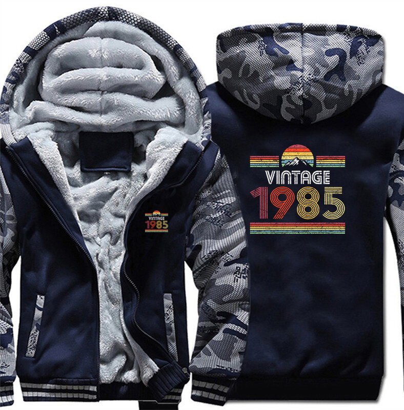 Sudadera con capucha de gran tamaño para hombre, chaqueta gruesa con cremallera, abrigo, ropa de calle, regalos de cumpleaños Retro, Vintage Born 1985, invierno, 1985