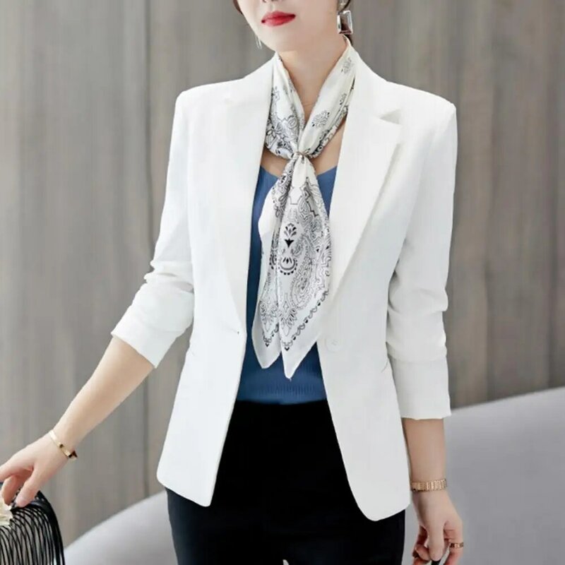 Blazer fino monocromático para mulheres, um botão, manga comprida, casaco de lapela, terno de escritório, jaqueta formal