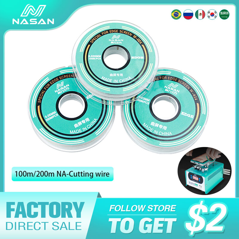 Nasan 100m/200m Alloy Cutting Wire High Hardness Special Steel Cutting Wire for Mobile Phone LCD Screen Separation Repair Tools