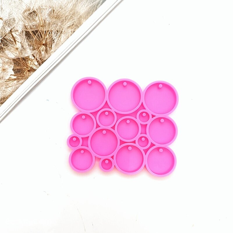 Glossy Round Molds Many Circle Diameter 5 /3.3/2.3/1.7/1.2cm Resin Silicone Keychain Pendant Molds with Hole DIY Craft 517F