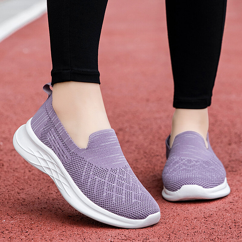 Women Walking Shoes Sports Outdoor Running Flats Lightweight Non-slip Breathable Sneakers Black Soft Fitness Loafers