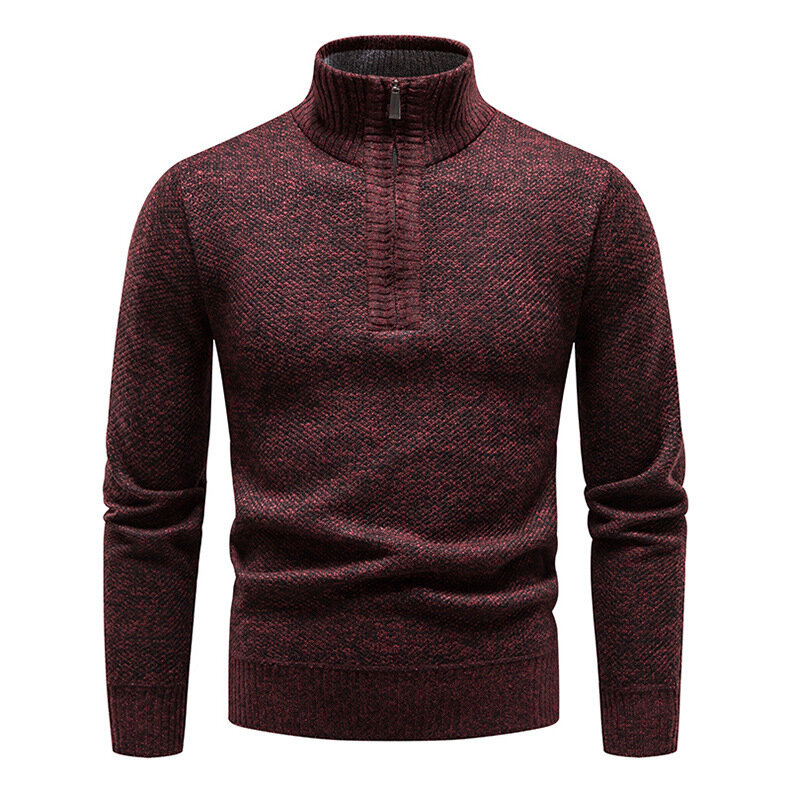 Sweater rajut bulu tebal pria, Sweater Turtleneck hangat setengah ritsleting, kualitas Pullover ramping untuk musim semi