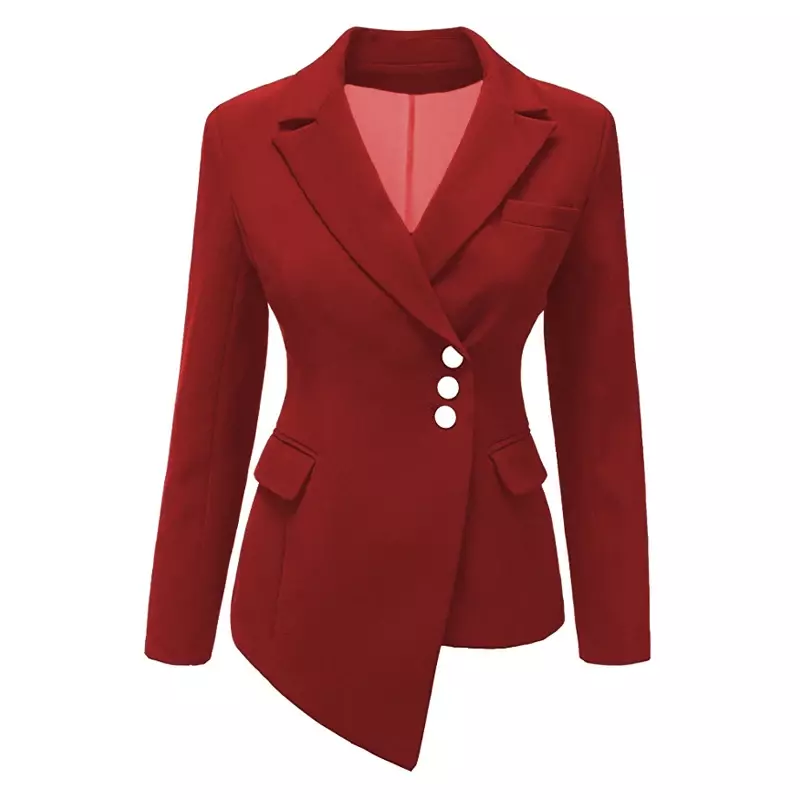 Женское однотонное пальто с отложным воротником, офисный однобортный хлопковый Асимметричный Повседневный блейзер с длинными рукавами и карманами, осень 2023