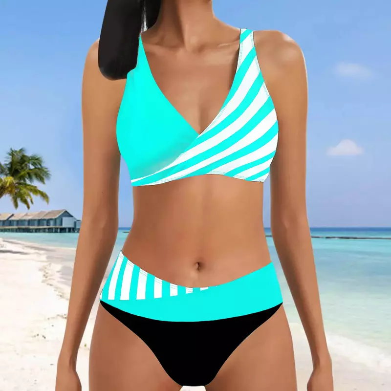 2023 letnie dwuczęściowy strój kąpielowy Bikini na plażę seksowne stroje kąpielowe zestaw letnich kobiet nowy nadruk dwuczęściowe Bikini plażowe stroje kąpielowe