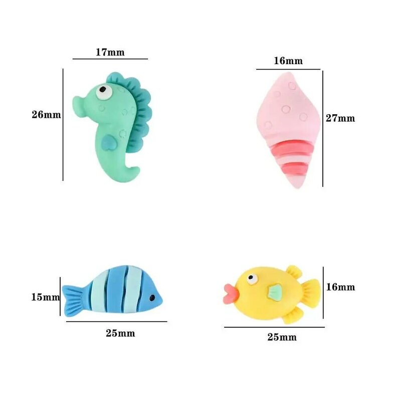 송진 해양 동물 다채로운 송진 물고기 소라 해마 해파리 다채로운 DIY 스티커, DIY 소재 어린이 선물, 10 개