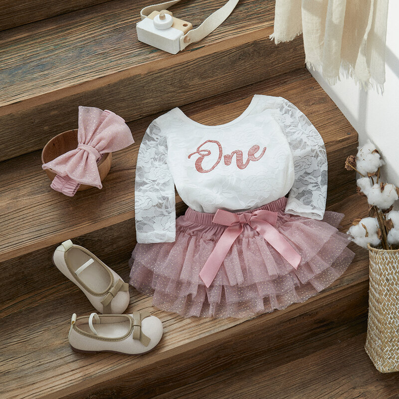 ma&baby 6-24M 1st Birthday Baby Girl Clothes Sets Newborn Infant Toddler Outfits Letter Lace Romper Tulle Skirts Headband