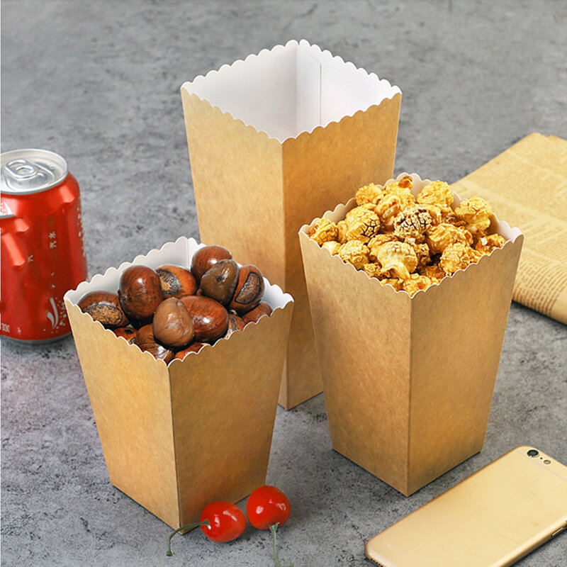 10pcs Kraft Paper Popcorn Box Popcorn Candy/ Snack Favor Bag Party Decoration