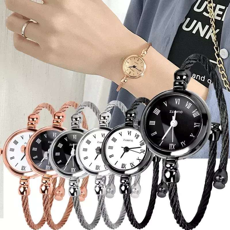 Luksusowa moda złota bransoletka kobiety zegarki ze stali nierdzewnej Retro panie kwarcowy na rękę marka Ulzzang mały zegar