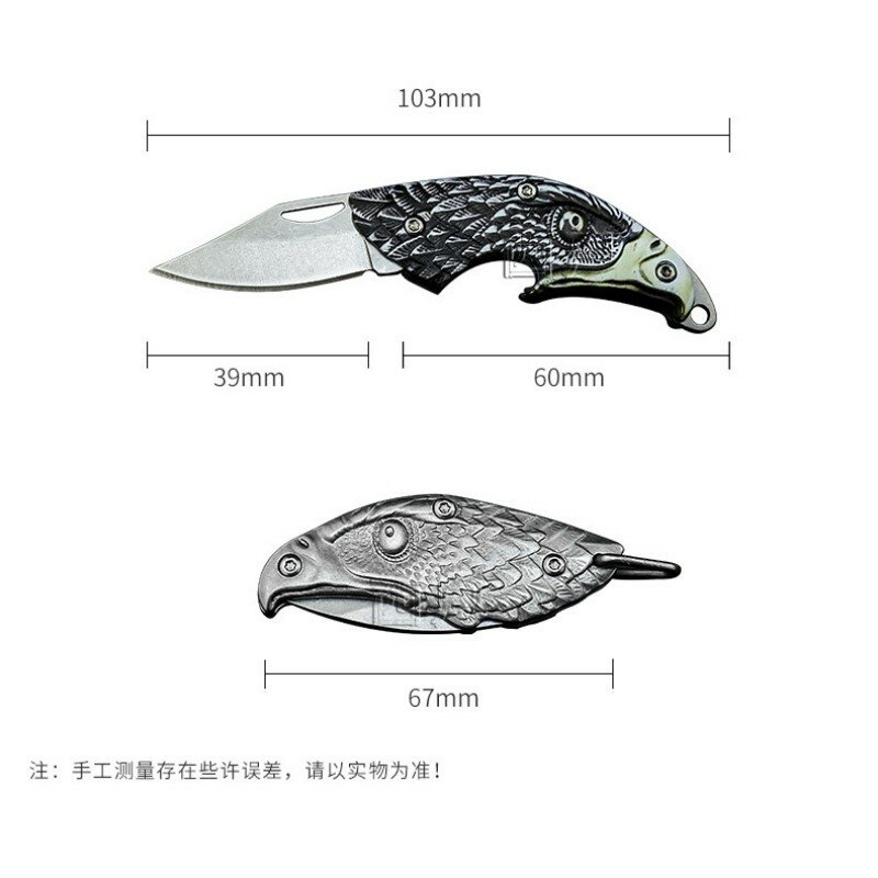 ステンレス鋼の折りたたみナイフ,多機能,屋外用,栓抜き付きミニナイフ,創造的なポータブルイーグルヘッド