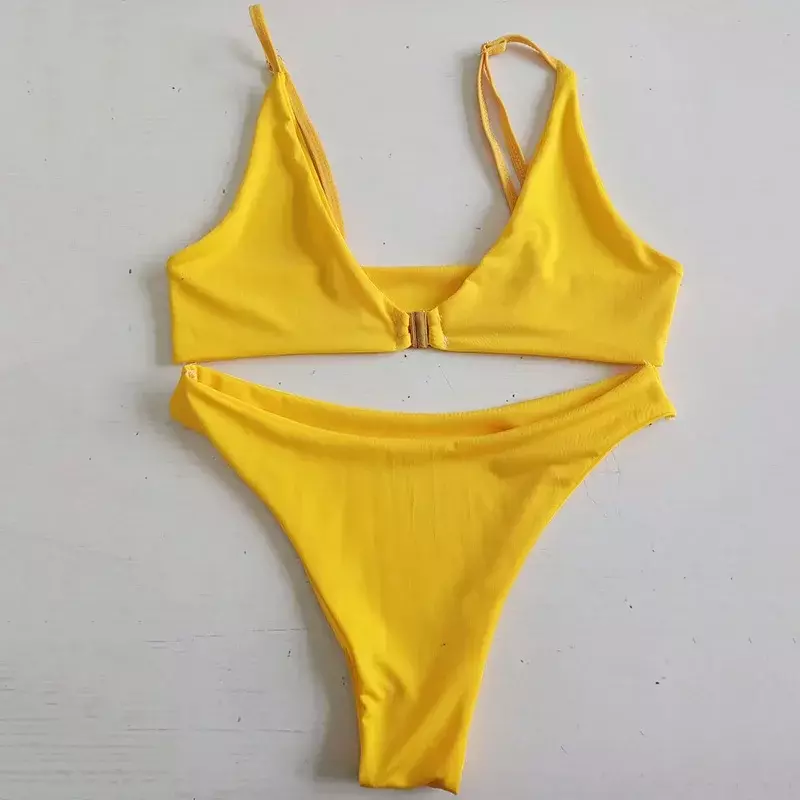 Conjunto de Bikini unicolor para mujer, traje de baño Sexy con realce, ropa de playa
