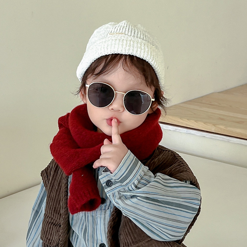 子供のためのカシミヤスカーフ,ウールのスカーフ,男の子と女の子のための,韓国のファッション,無地,15x130cm, 3〜12歳の子供