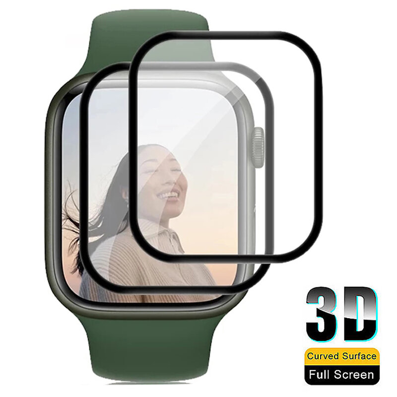 Protector de pantalla de cristal blando 9D para Apple Watch series 7, 45mm, 41mm, 44mm, 40mm, 42mm, 38mm, película HD completamente impermeable para iWatch 6 SE 5 4 3