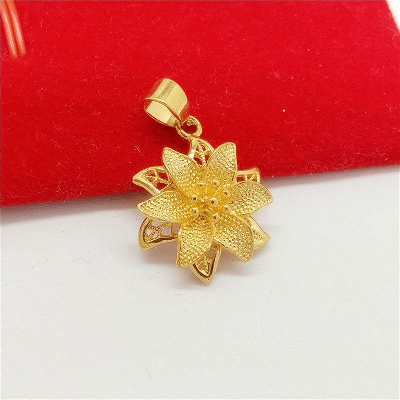 24K Gold Plated Copper Lily Necklace For Women Femme Flower Pendant Water Wave Chain Choker Wedding Bridal Jewelry Accessories