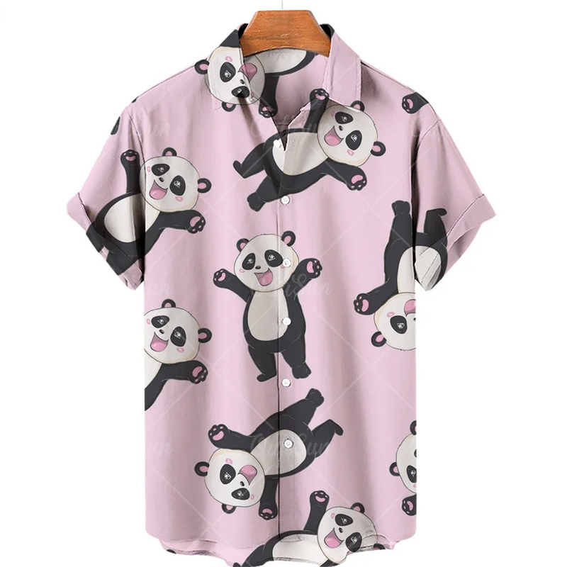 Hawaii hemd Panda Frühling Sommer Revers Kurzarmhemd Mode knopf Design Herren bekleidung weiches bequemes Hemd