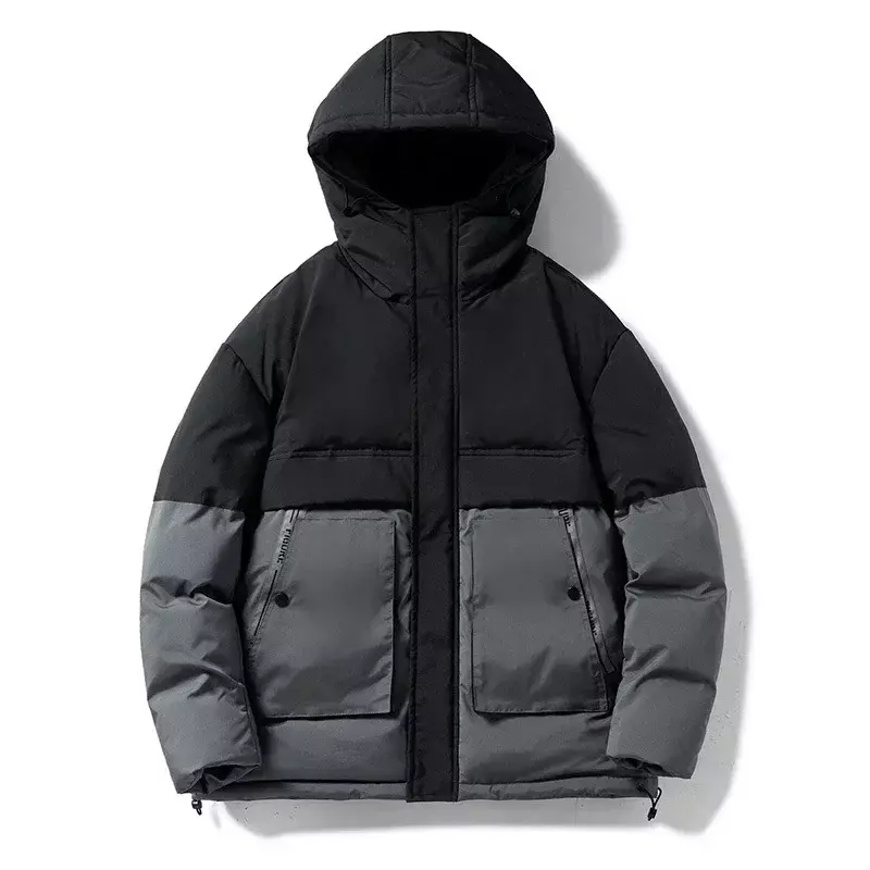 Winter Coat Korean Fashion Men's Parkas Warm Hooded Patchwork Casual Padded Jacket