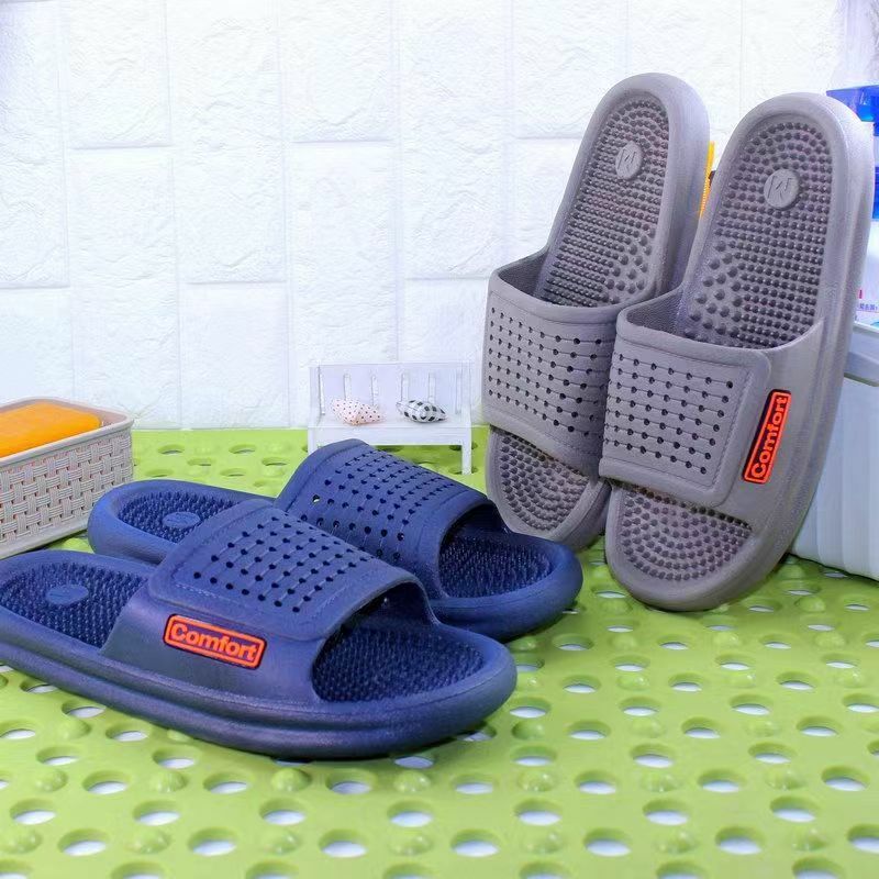 Sandal pria musim panas, sandal kamar mandi satu kata kasual pijat sol lembut anti licin rumah sandal pantai