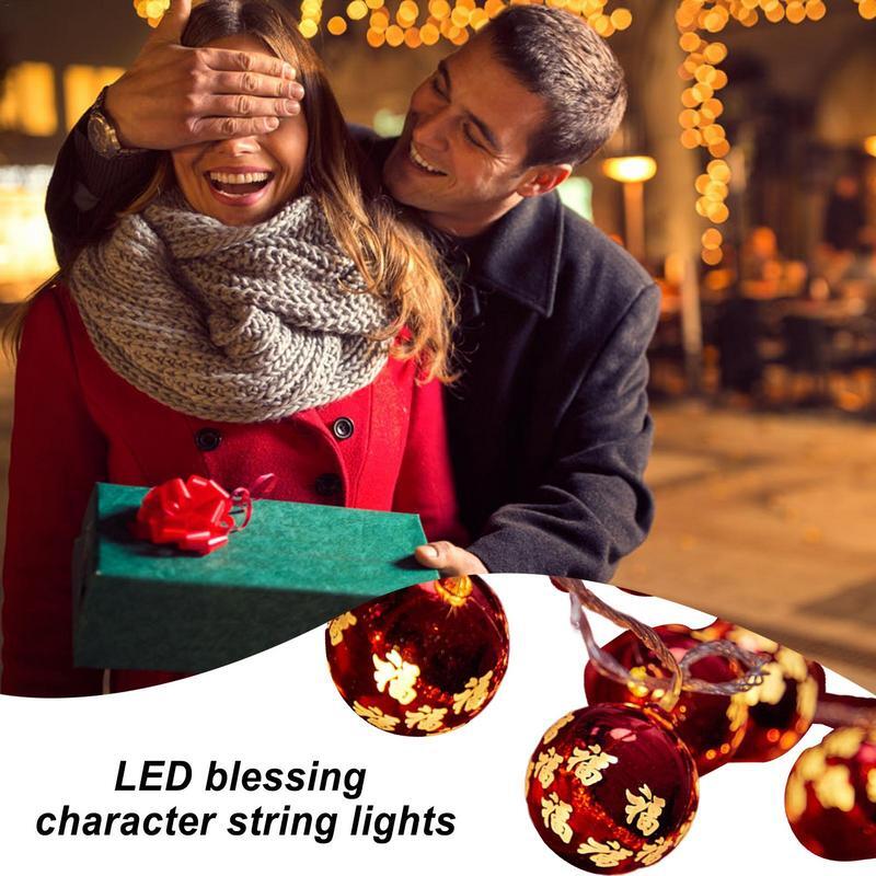 Luces de hadas LED reutilizables para dormitorio, adornos de habitación rojos con impresiones doradas, patio de balcón, Festival