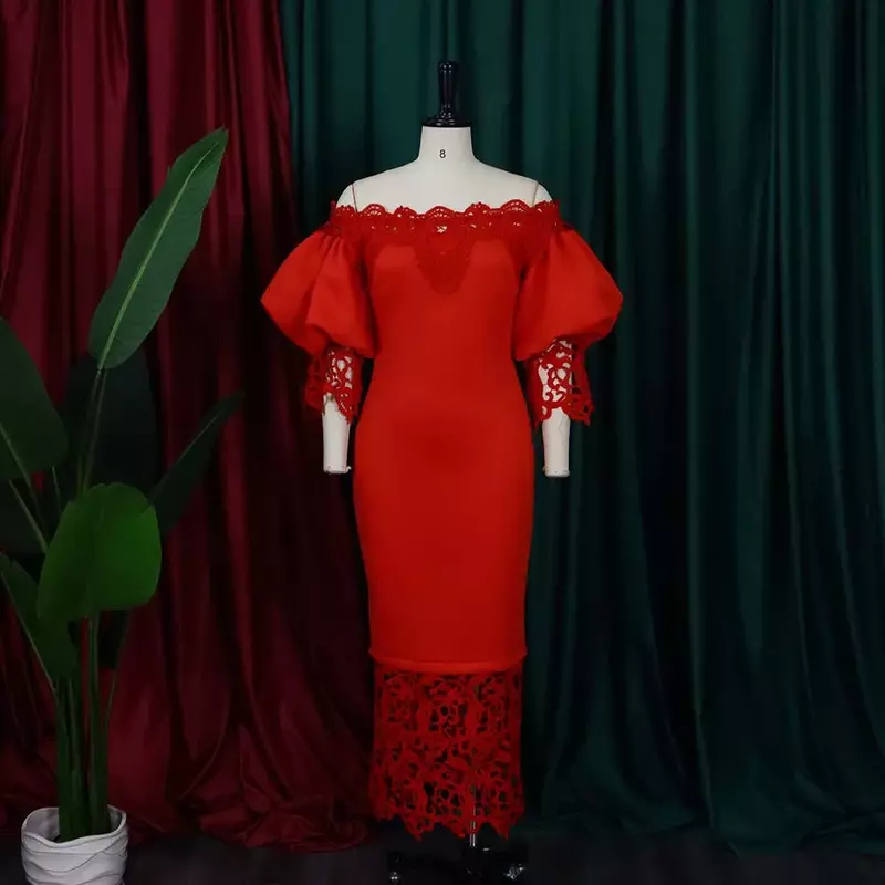 Gaun Afrika Musim Panas 2024 untuk wanita pakaian klub Dashiki Ankara gaun pesta malam gaun Bodycon renda wanita pakaian Afrika
