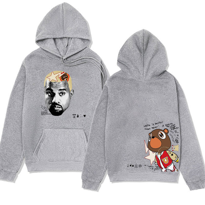 Rapper Kanye West wisuda Graphic Hoodies pria Fashion 90s Vintage Hooded Sweatshirt Streetwear Hip-hop Pullover Unisex Atasan