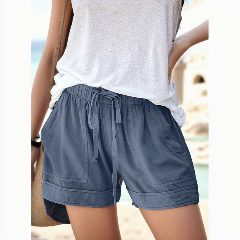 7 Colors Casual Women Short Pants Simple Drawstring Pockets Summer Solid Elastic Waist Loose Home Streetwear Ladies Short Pants