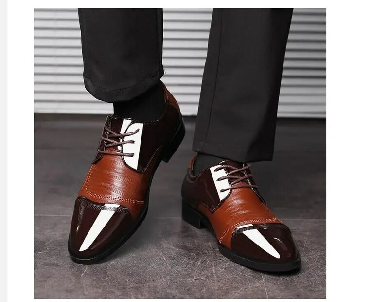 Zapatos informales de cuero liso para hombre, calzado Formal de negocios, plano, punta redonda, ligero, transpirable, con cordones, novedad, primavera y otoño