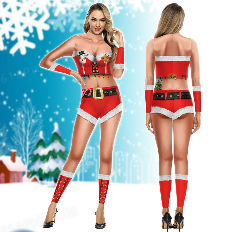 女性の3Dプリントのクリスマスジャンプスーツ,長袖の楽しいクリスマススーツ,ジャンプスーツ,ワンピース