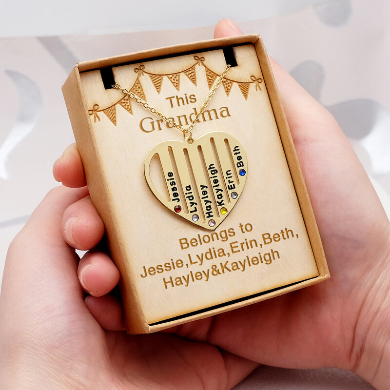 Benutzerdefinierte Familie Namen Halskette mit Birth Personalisierte Herz Anhänger Gravierte Namen der Mutter Tag Geschenk Für Oma