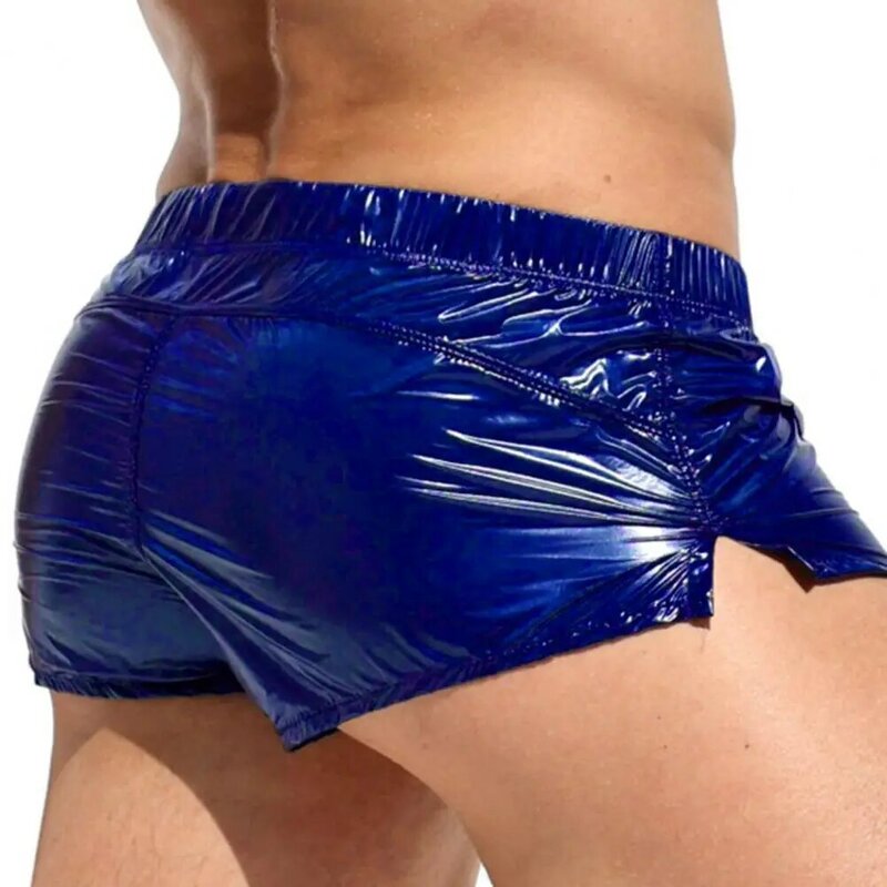 Men Elastic Shorts Men's Bright Color Elastic Waist Casual Shorts Mid-rise Holiday Underwear Summer Sexy Hot Briefs Solid Color
