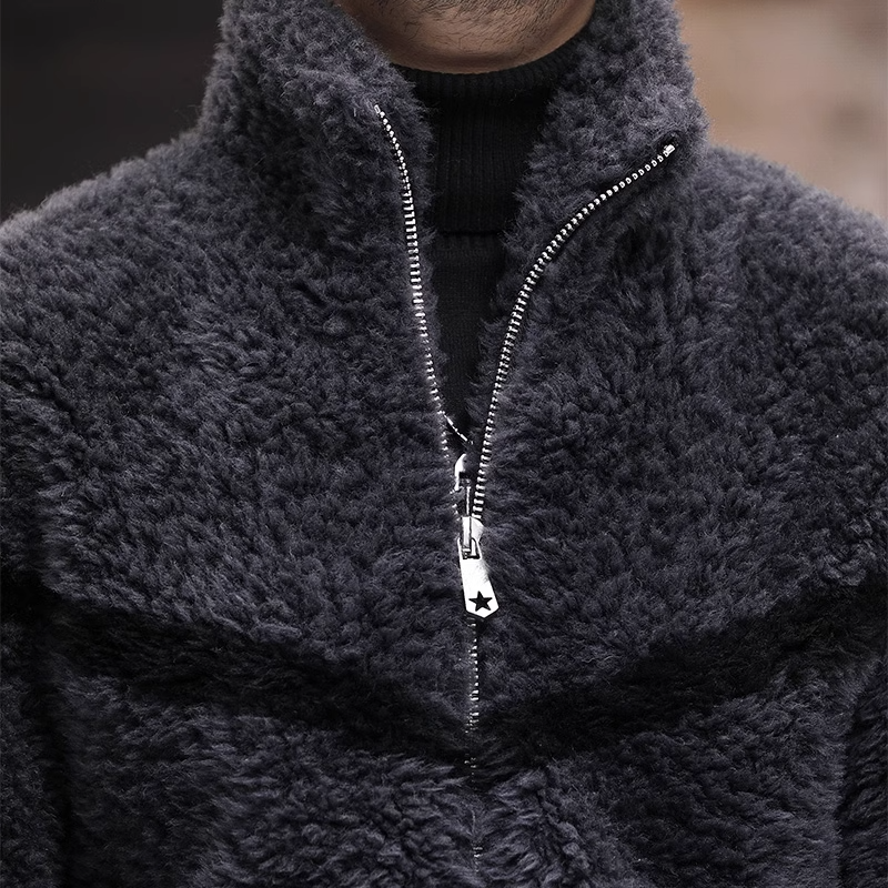Chaquetas de cuello alto para hombre, abrigos gruesos y cálidos de piel auténtica de cordero, invierno, 2023