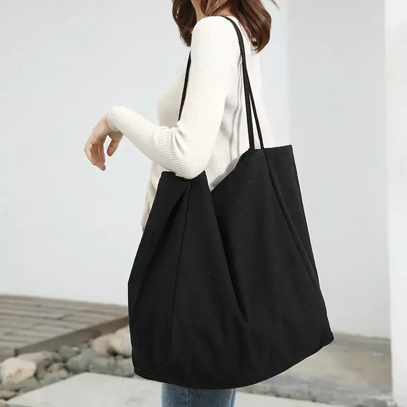 ADX02 tas belanja kanvas besar wanita, dapat digunakan kembali Soild tas jinjing ekstra besar tas belanja tas bahu pembelanja Eco