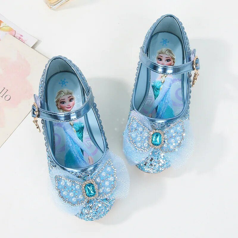 Chaussures princesse Elsa brillantes pour filles, chaussures à talons hauts pour enfants, sandales de fête d'anniversaire, Noël, cosplay, masade, Tim, bébé