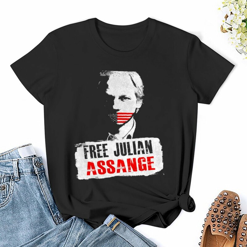 تي شيرت نسائي من Julian Assange بتصميم جرافيك ، ملابس برسومات ، فستان أسود ، ملابس نسائية