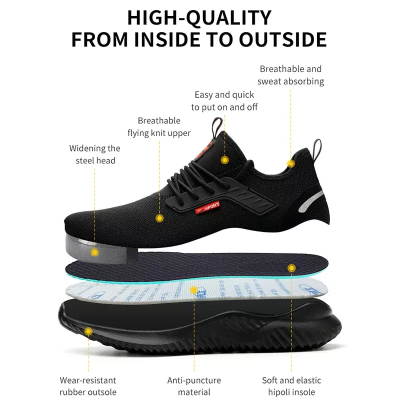 MIjia Work Shoes for Men Non Slip Running Skateboarding Shoes Breathable Steel Toe Sneakers Shock Absorption Footwear Shoes New