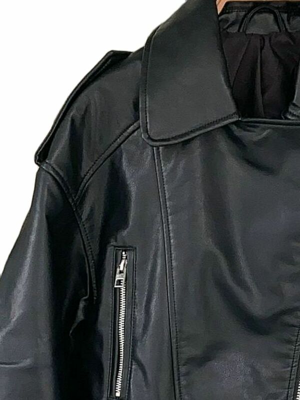 Jaqueta curta de couro sintético vintage feminina solta PU com cinto, streetwear feminino, zíper, casacos retrô de motociclista, tops outwear, 2022