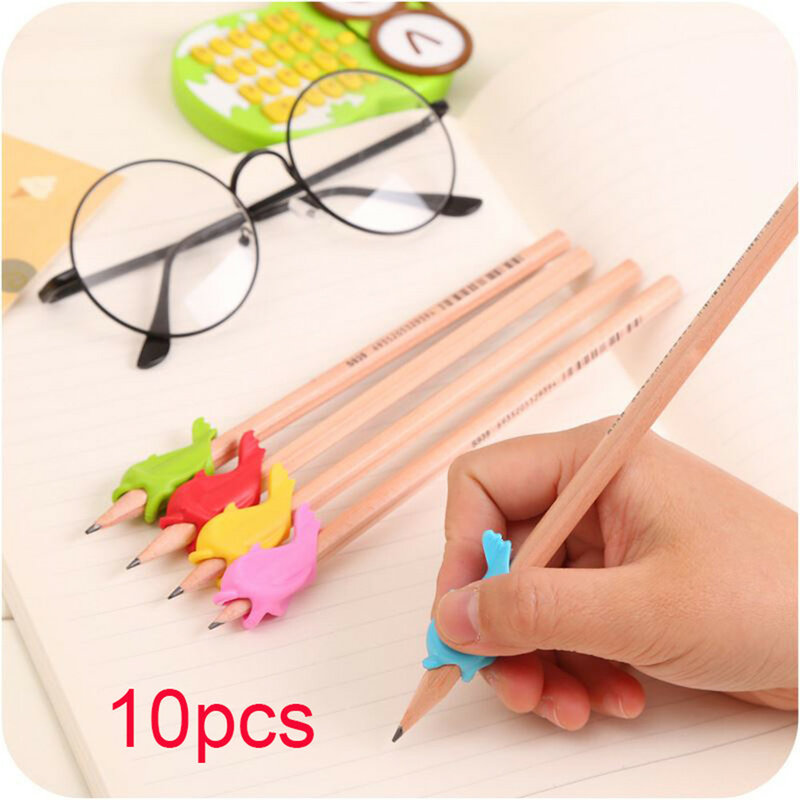 10Pcs/Set Soft Silica Pencil Grasp Two-Finger Gel Pen Grips Children Writing Training Correction Tool Pens Holding For Kids Gift