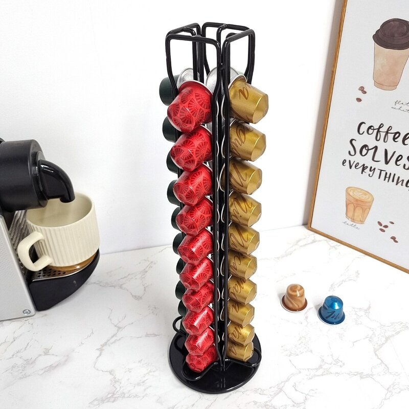 40PCS Nespresso Capsule Pod Holder Stand Rack Display Coffee Capsules Plating Black Metal Holders Rotatable Racks High Quality