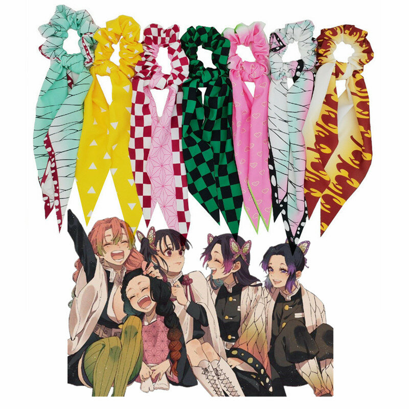 Anime Demon Slayer Kimetsu No Yaiba Cosplay Large Intestine Hair Band Ribbon Scarf Headdress Christmas Birthday Present