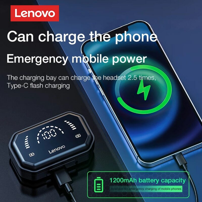 Lenovo Lp3 Pro Tai Nghe TWS Bluetooth 5.0 Không Dây Hifi Âm Nhạc Tai Nghe Hiển Thị 1200MAh Pin Tai Nghe Chơi Game Earbuds