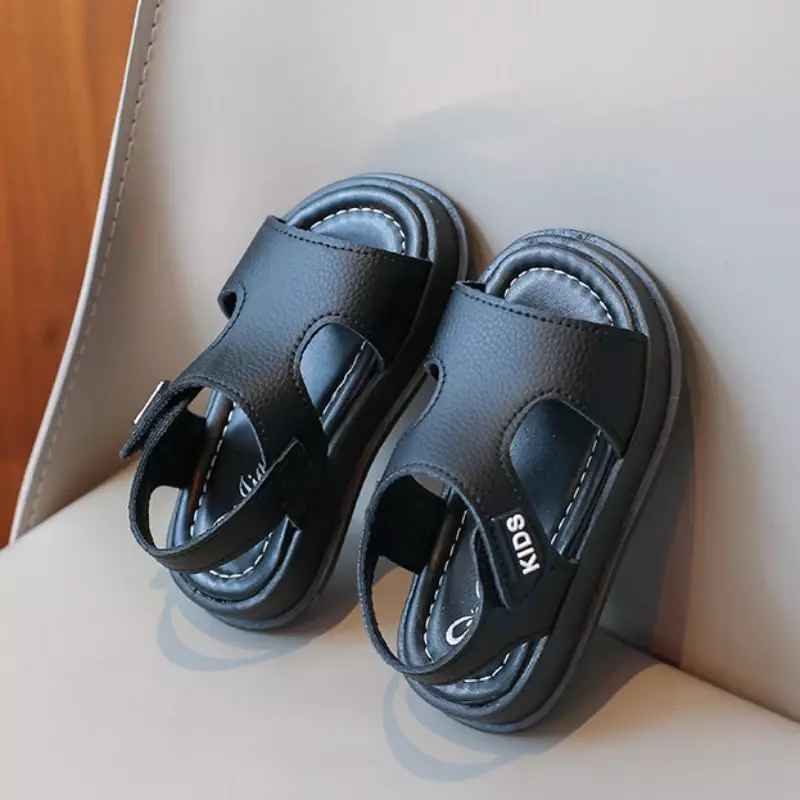 Sandalias informales de fondo grueso para niños y niñas, zapatos de playa con punta abierta, suaves, color negro, 2024