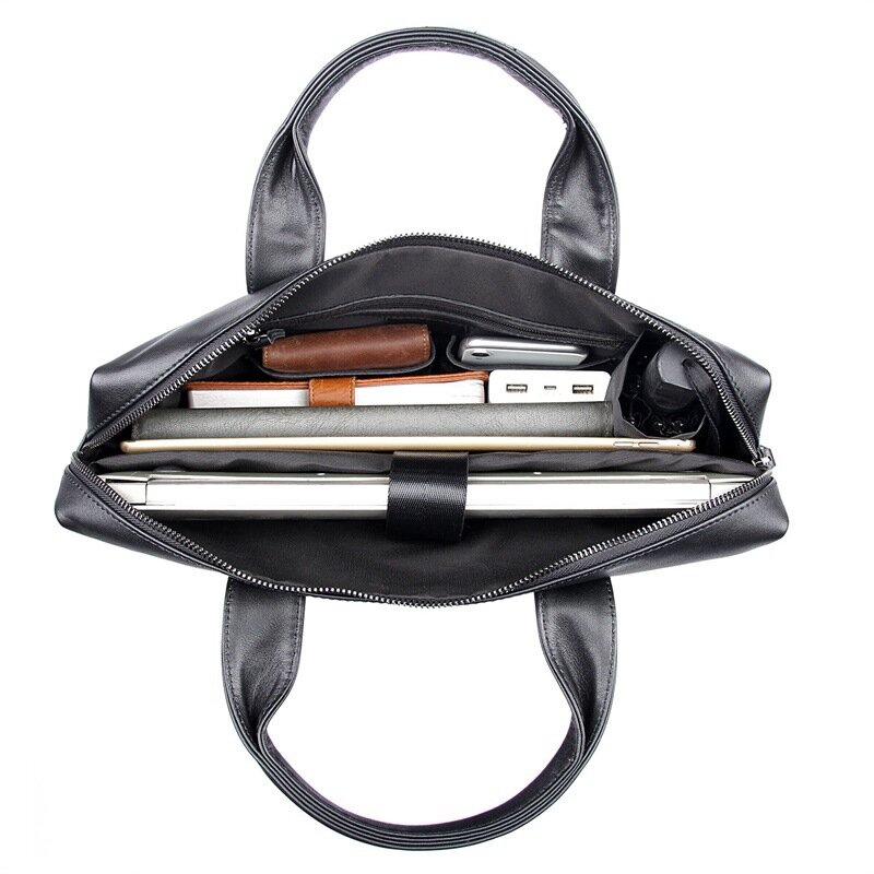 Деловой портфель из мягкой натуральной кожи для мужчин, подходит для ноутбука 14 дюймов, Черная мягкая сумка-тоут из воловьей кожи для мужчин