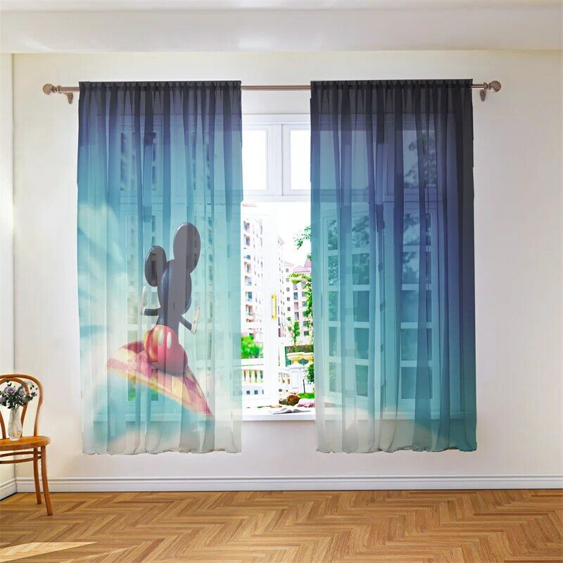 Mickey Voile Curtain Multi-size Balcony Decoration Chiffon Light-transparent Opaque Cartoon Anime Character Room Dedicated
