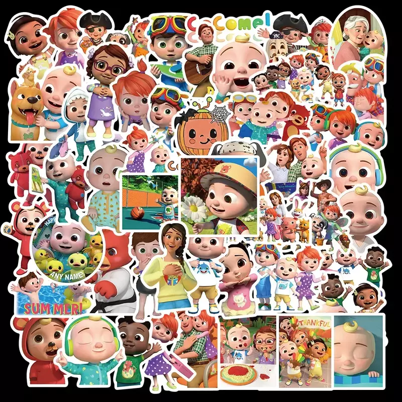 Pegatinas de dibujos animados de Cocomelonly para niños, Cuenta de mano, equipaje, monopatín, manualidades, 50 piezas