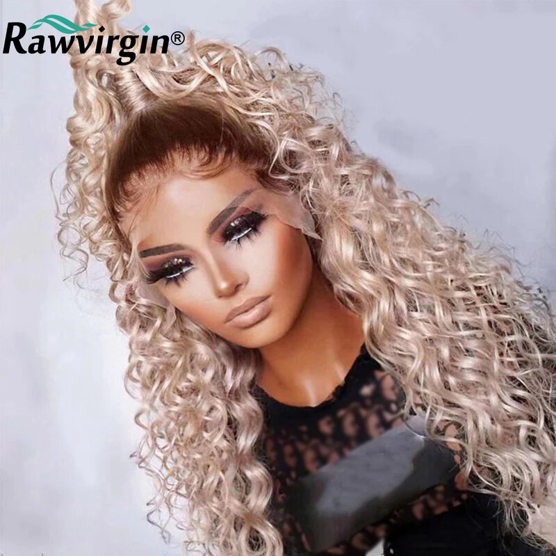 Popielata blond głęboka koronkowa fala peruka Front 13x4 fala wody brazylijskie ludzkie włosy peruki dla kobiet HD przezroczysta koronka Frontal peruka Prepluck