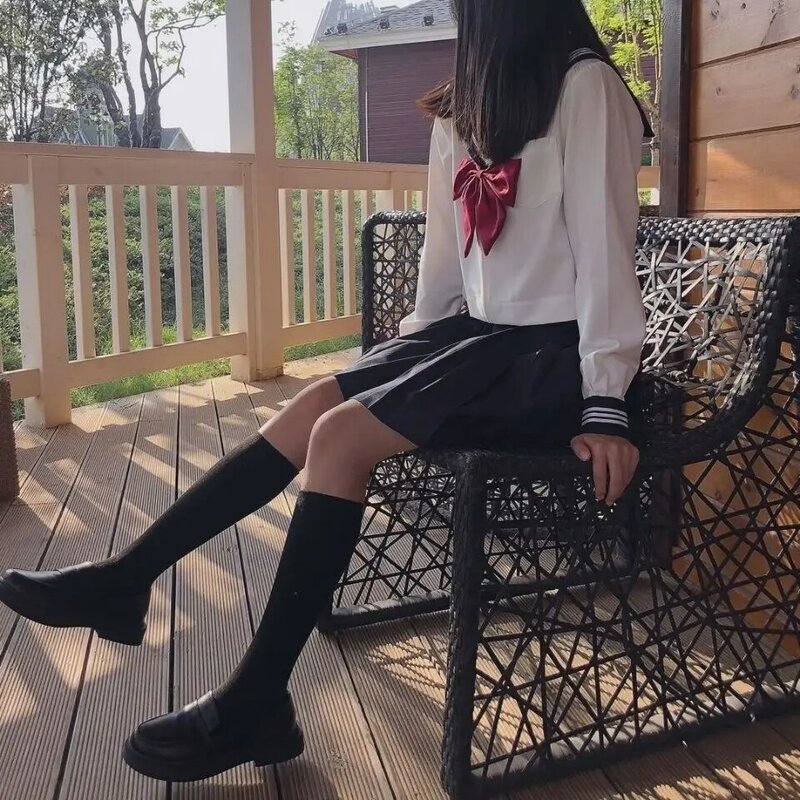 Japanese Style Student Girls School Uniforms Girls Navy Costume Women Sexy Navy JK Suit Sailor Blouse Pleated Skirt