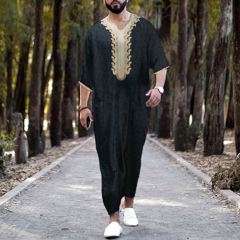 Muslim Robe Men's Islamic Ramadan Clothing Jubba Thobe Kaftan Looser Ramadan Fashion Leisure Traditional Festival Men's Robe