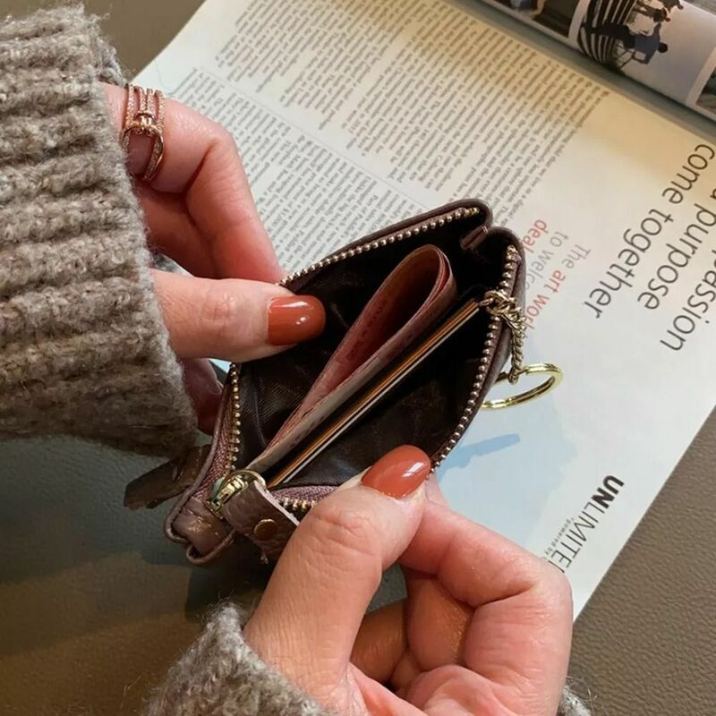 Porte-monnaie en cuir véritable portable, porte-cartes simple et mignon, porte-cartes à fermeture éclair