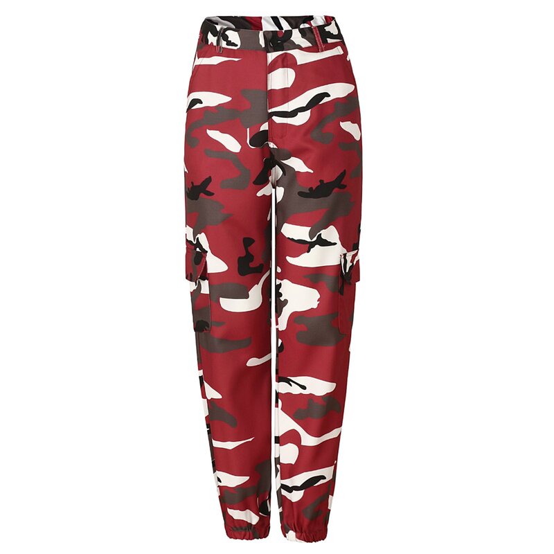 Women's Camo Pants Cargo Trousers Cool Camouflage Slacks Elastic Waist Casual Multi Pants With Pocket For Women
